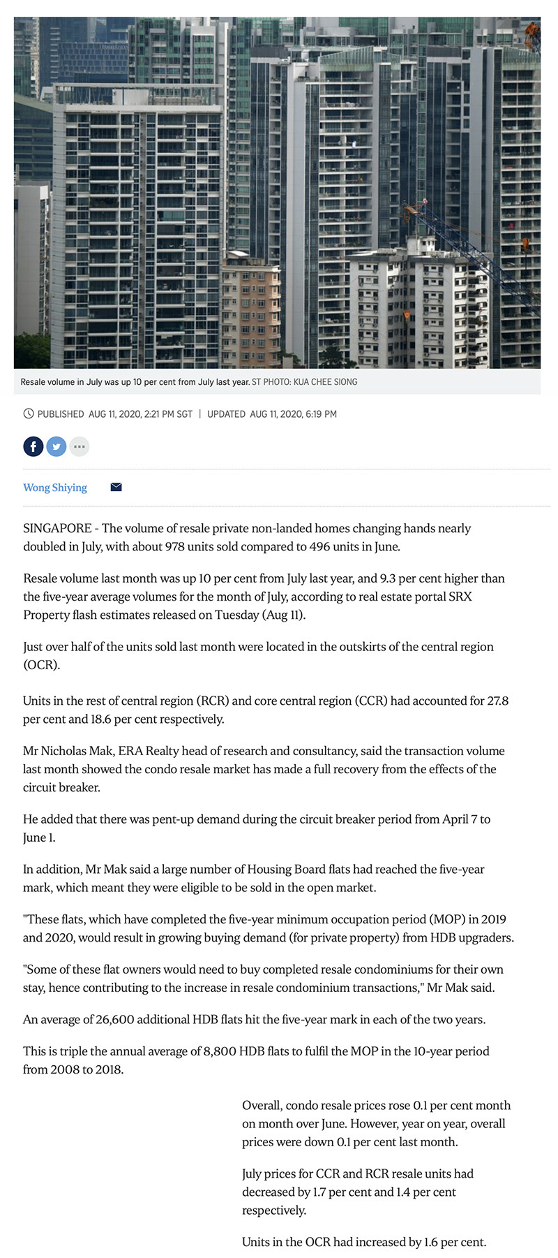 Sanctuary@Newton - Condo resales rebound after circuit breaker; July volume nearly double that of June 1