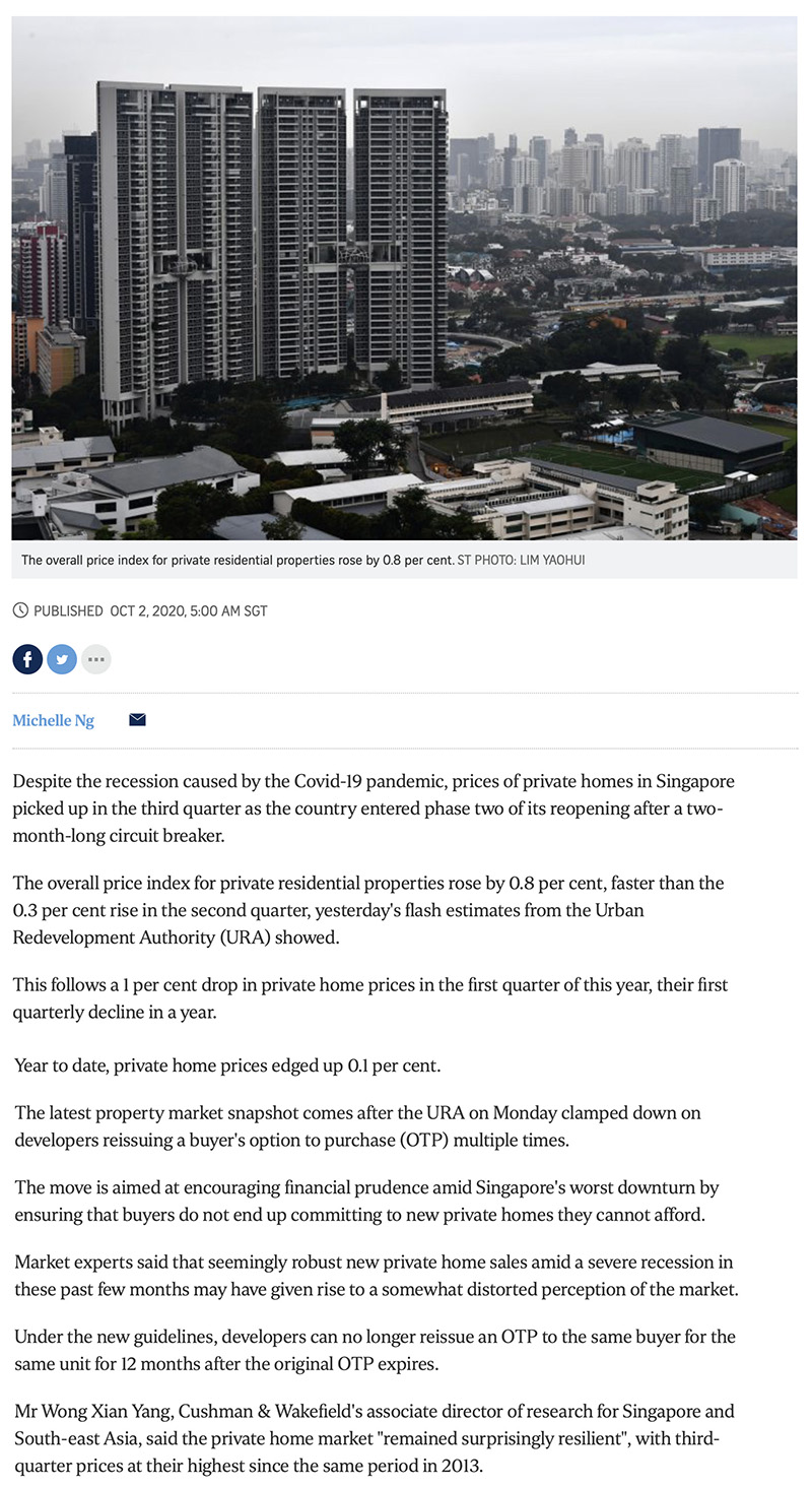 Sanctuary@Newton - Private home prices rise faster in Q3 despite Covid-19 recession 1